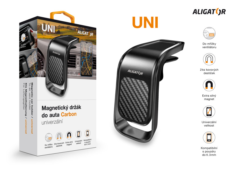 Magnetický držák do auta HA15 ALIGATOR Carbon, univerzální, černá